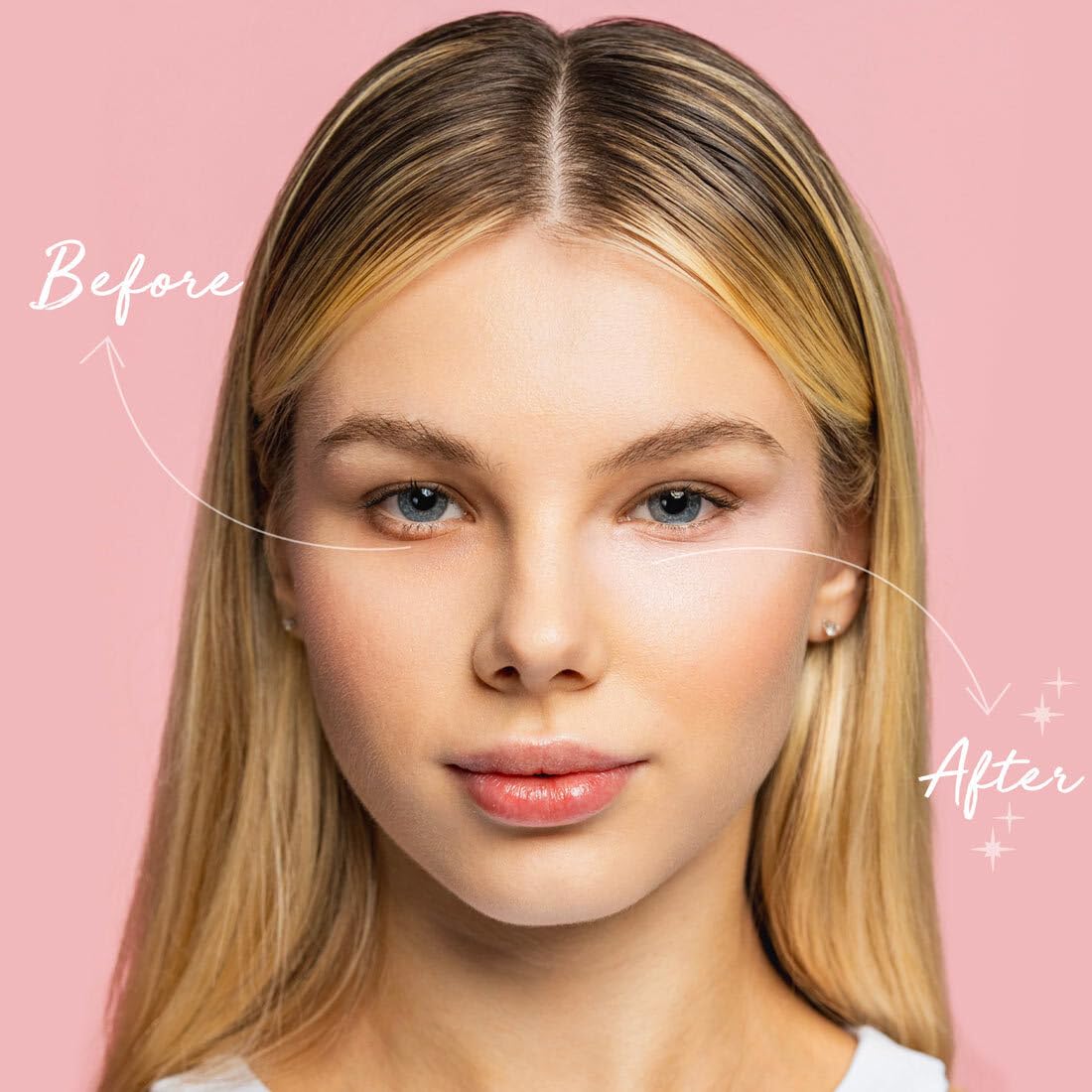 Palladio Under Eye Brightener, Conceal, Brightens, Reduces Appearance of Dark Circles, With Caffeine Peptides & Vitamin E, Tired Skin Color Correcting Brightener & Primer, Light to Medium (Soft Pink)