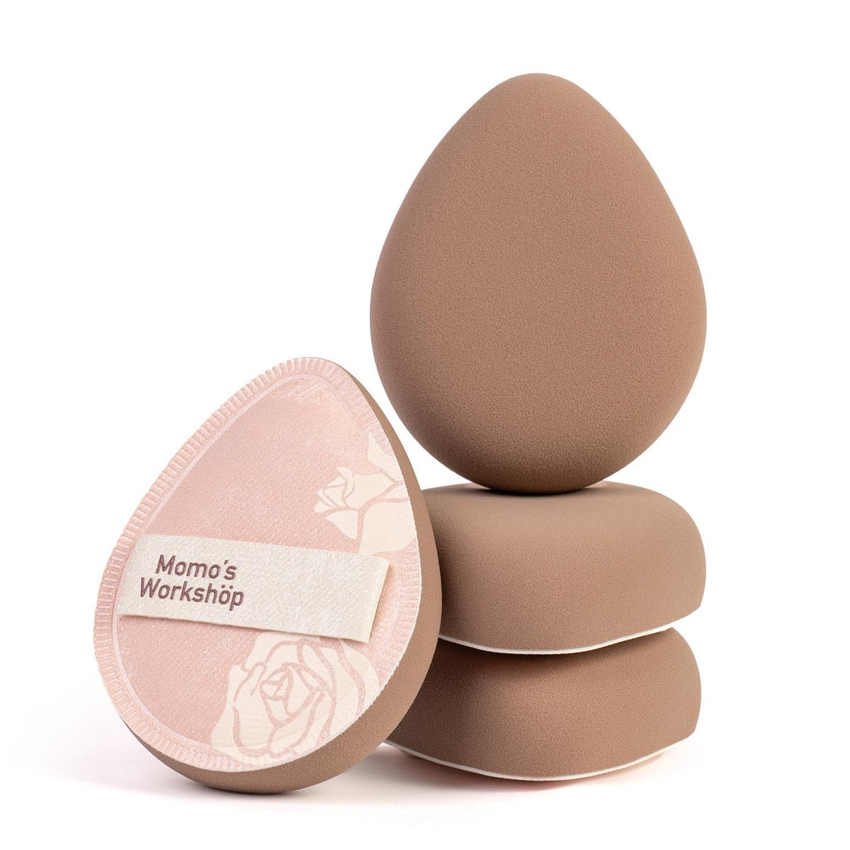 Momo's Workshop Rose Series Makeup Sponge & Brush Set, 13-Piece Beauty Puffs Kit with Beauty Pouch, High-Density Rubycell & Velour Puffs for Foundation, Concealer, Powder