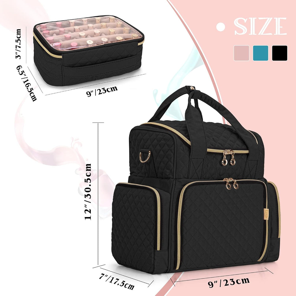 LUXJA Nail Polish Organizer Holds 48 Bottles and a UV Lamp, Black