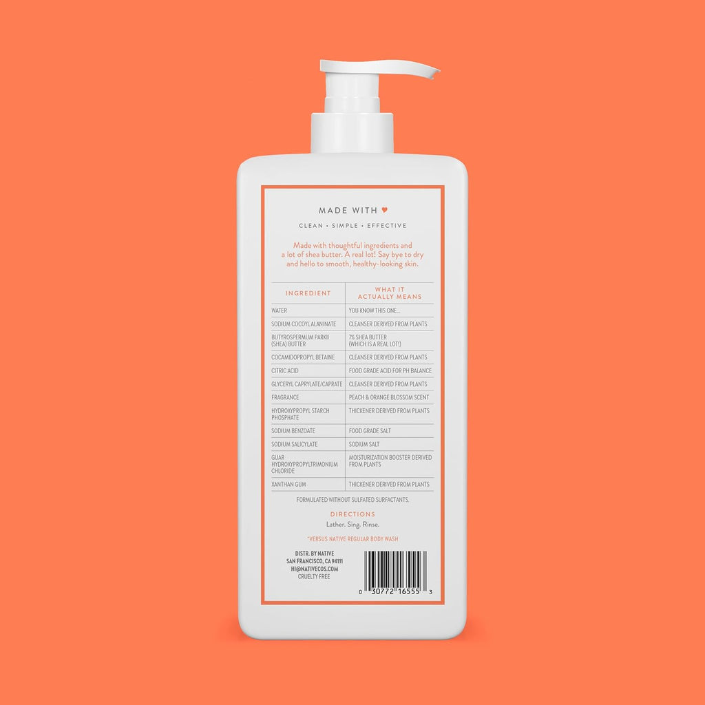 Native Moisturizing Body Wash for Women & Men Peach—Orange Blossom 18 fl oz