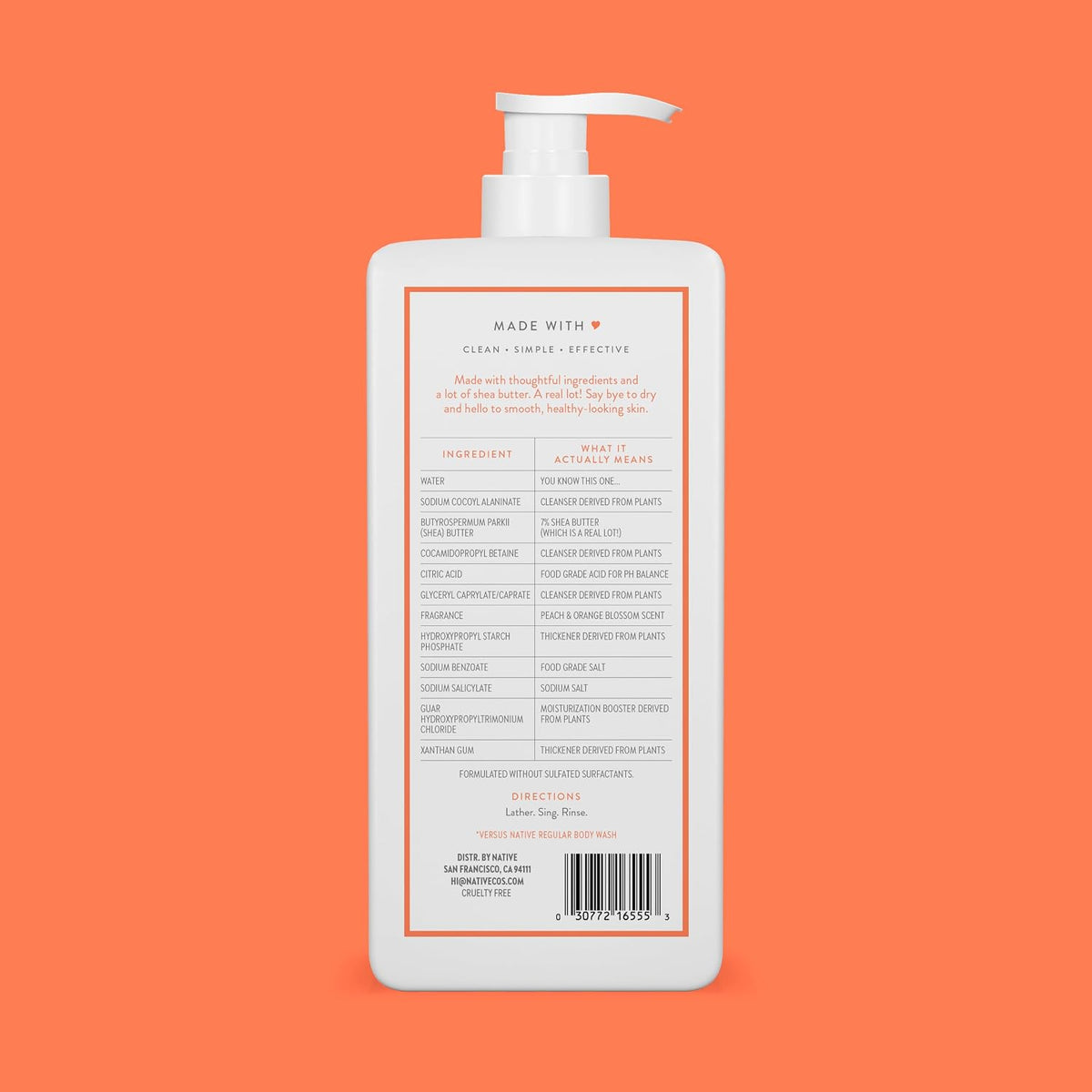 Native Moisturizing Body Wash for Women & Men Peach—Orange Blossom 18 fl oz