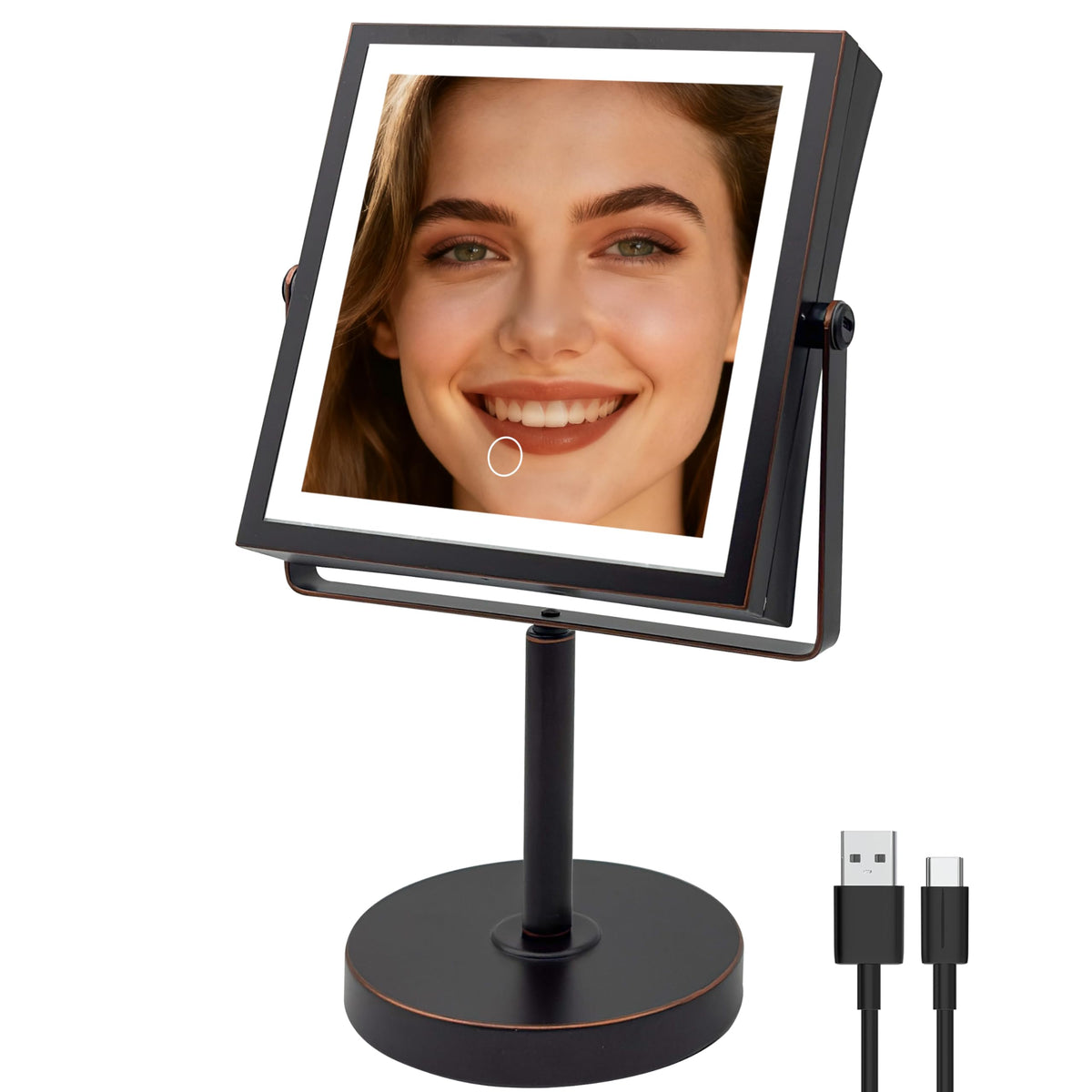1X/10X Makeup Mirror with Lights, Double Sided, Brushed Nickel
