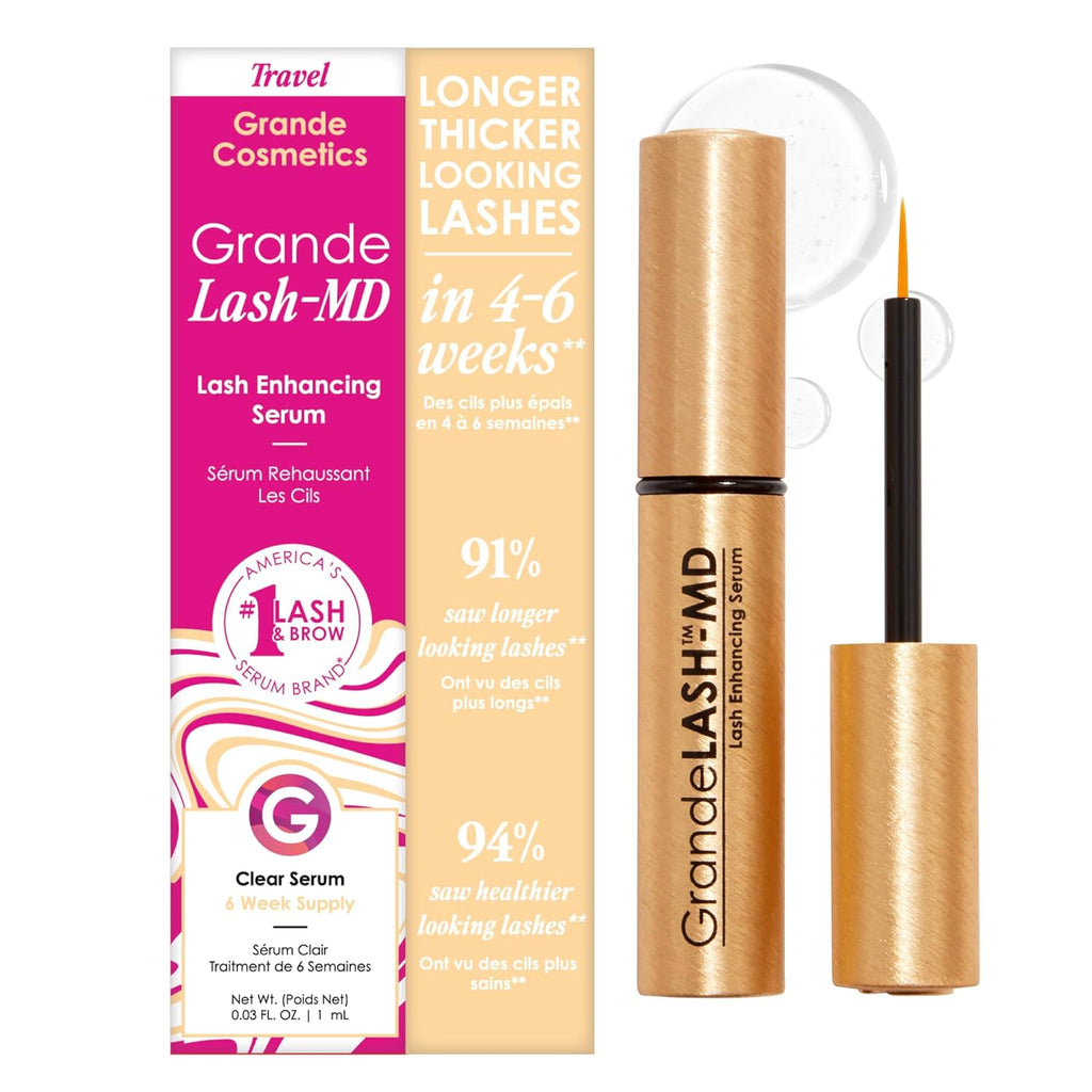 Grande Cosmetics GrandeLASH-MD Lash Enhancing Serum - Peptide & Vitamin Infused Formula for Longer, Thicker, Fuller Looking Lashes - Ophthalmologist Tested, Cruelty-Free, 6 Week Supply (1mL)