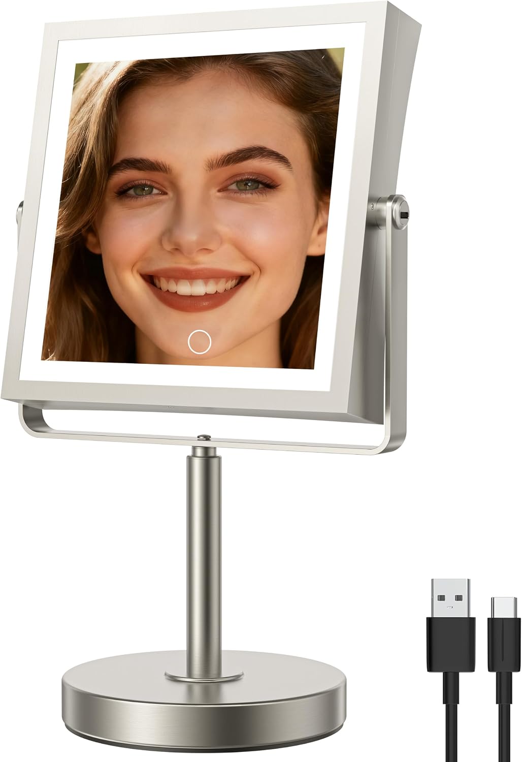 1X/10X Makeup Mirror with Lights, Double Sided, Brushed Nickel
