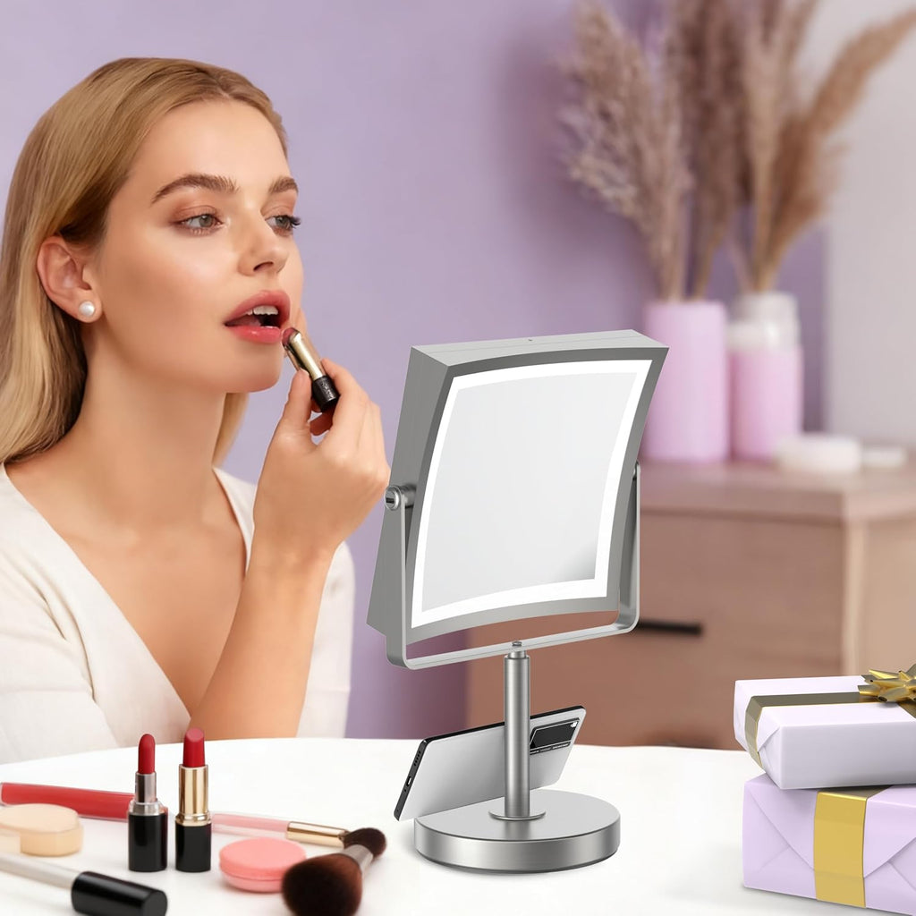 1X/10X Makeup Mirror with Lights, Double Sided, Brushed Nickel