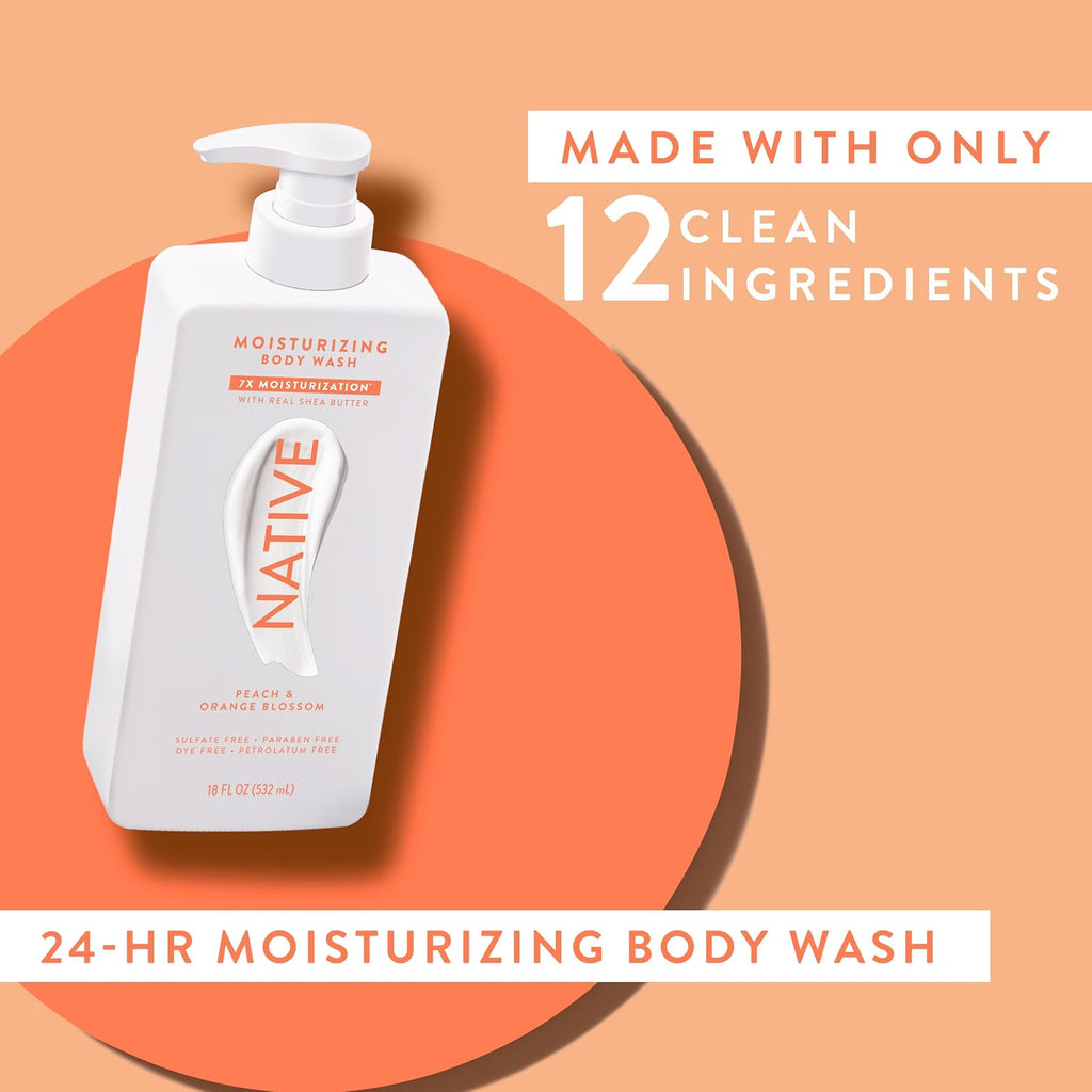 Native Moisturizing Body Wash for Women & Men Peach—Orange Blossom 18 fl oz