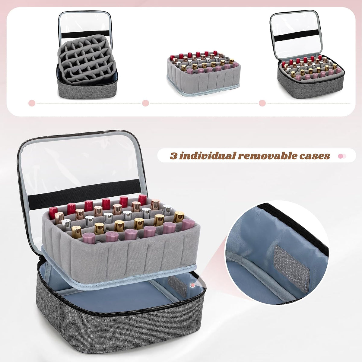 LUXJA Rolling Nail Polish Organizer Holds 90 Bottles and a UV Lamp, Gray