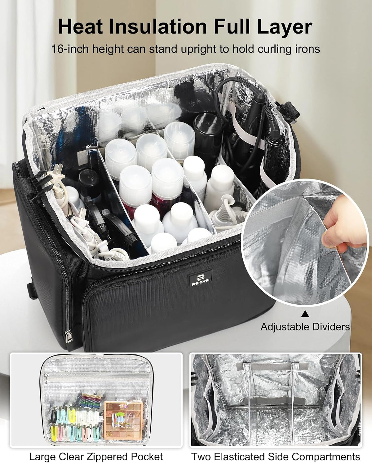 Relavel Rolling Makeup Case, Hair Tools Travel Bag Cosmetology Case on Wheels with 2 Clear Bags, Professional Hairstylist Bag Makeup Artist Storage Train Case Barber Organizer with 360° Spinner Wheels