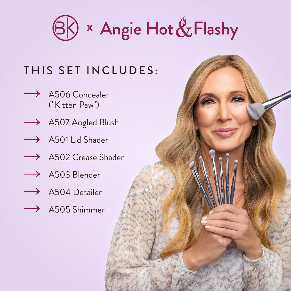 BK BEAUTY Angie Hot & Flashy Makeup Brush Set, 7 Face & Eye Brushes
