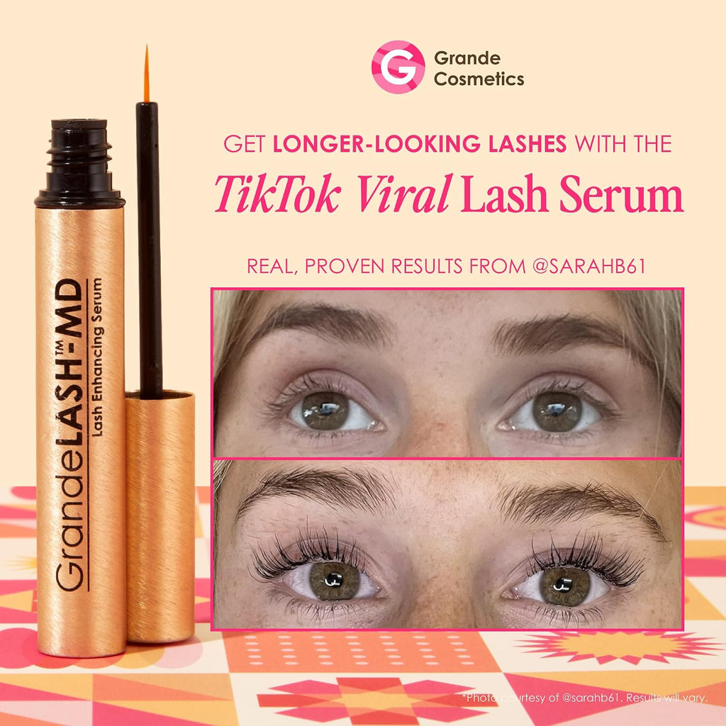 Grande Cosmetics GrandeLASH-MD Lash Enhancing Serum - Peptide & Vitamin Infused Formula for Longer, Thicker, Fuller Looking Lashes - Ophthalmologist Tested, Cruelty-Free, 6 Week Supply (1mL)