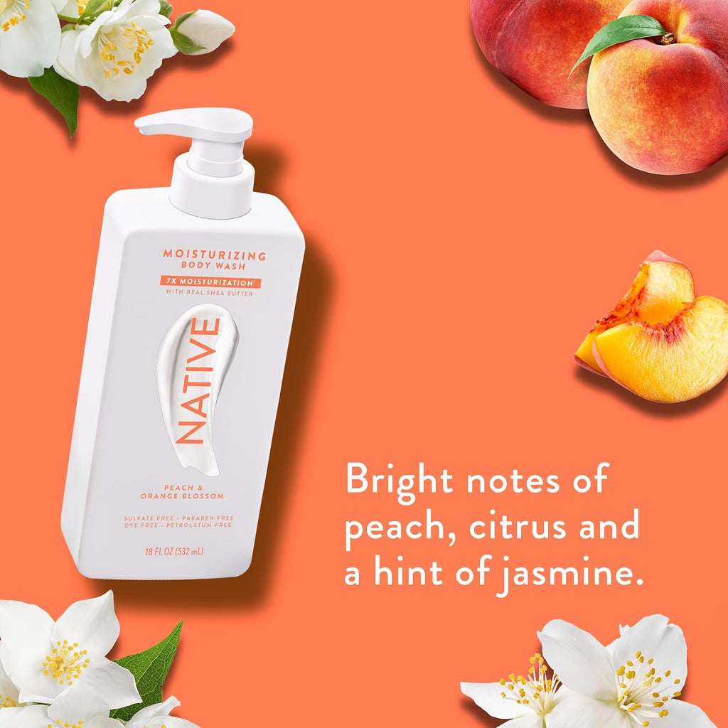 Native Moisturizing Body Wash for Women & Men Peach—Orange Blossom 18 fl oz