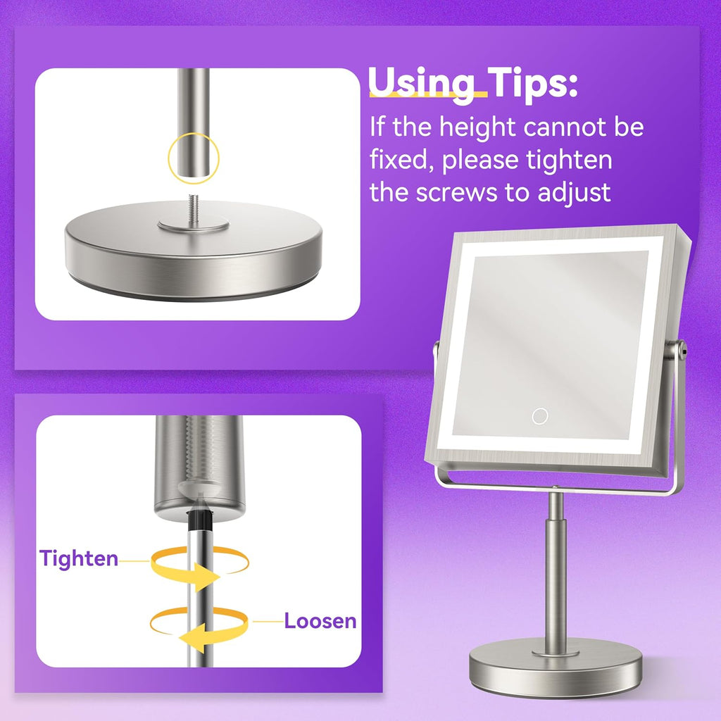 1X/10X Makeup Mirror with Lights, Double Sided, Brushed Nickel