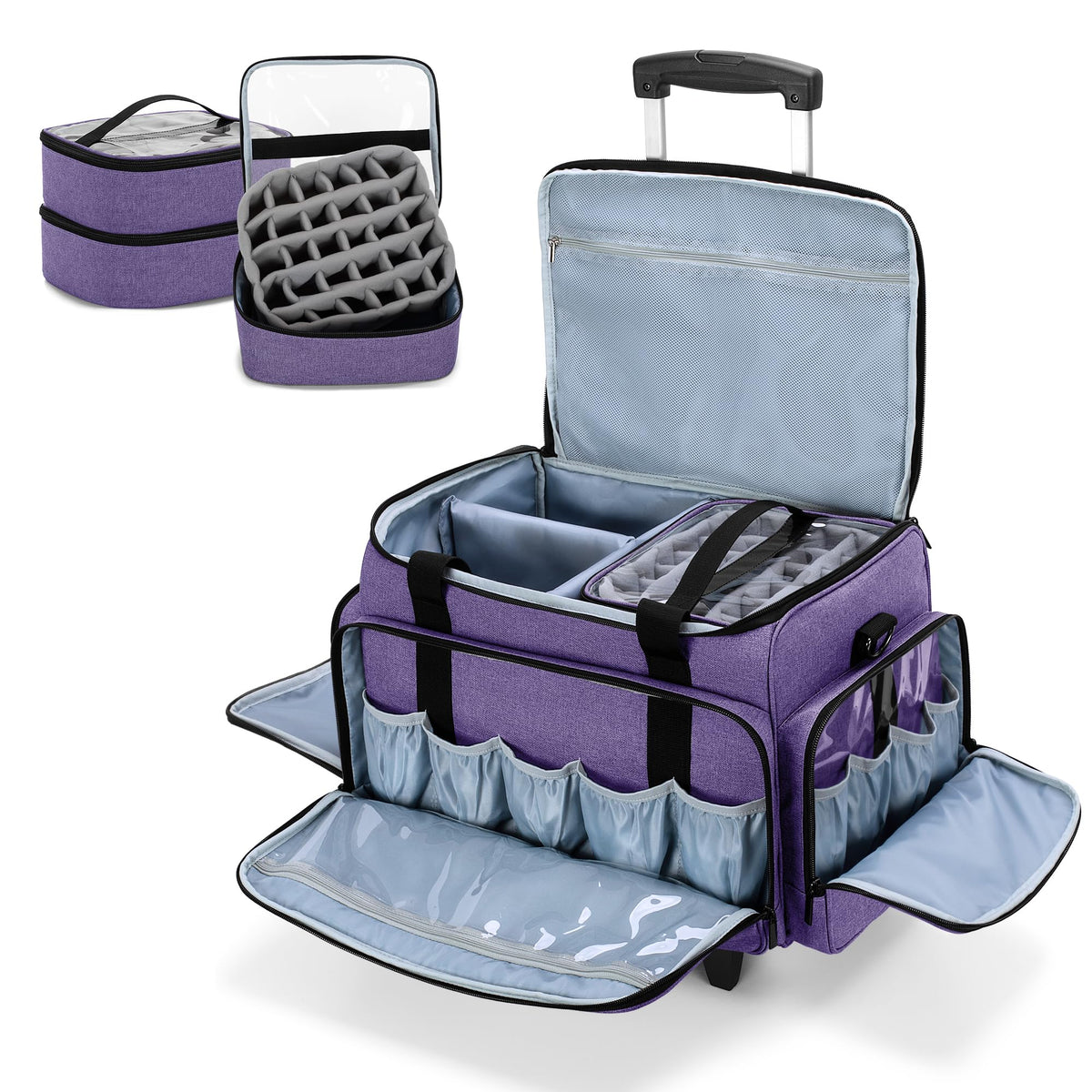 LUXJA Rolling Nail Polish Organizer Holds 90 Bottles and a UV Lamp, Gray