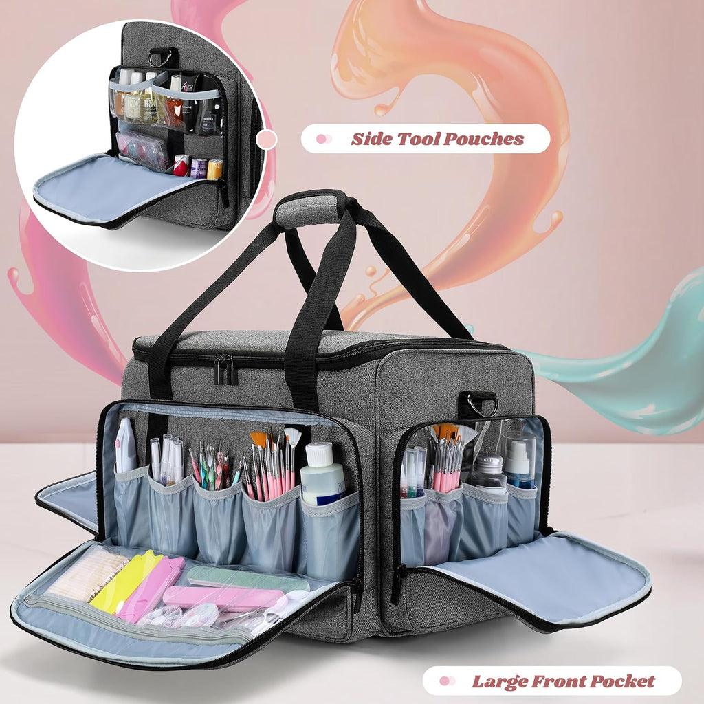 LUXJA Rolling Nail Polish Organizer Holds 90 Bottles and a UV Lamp, Gray