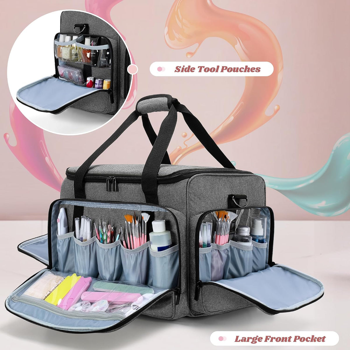 LUXJA Rolling Nail Polish Organizer Holds 90 Bottles and a UV Lamp, Gray