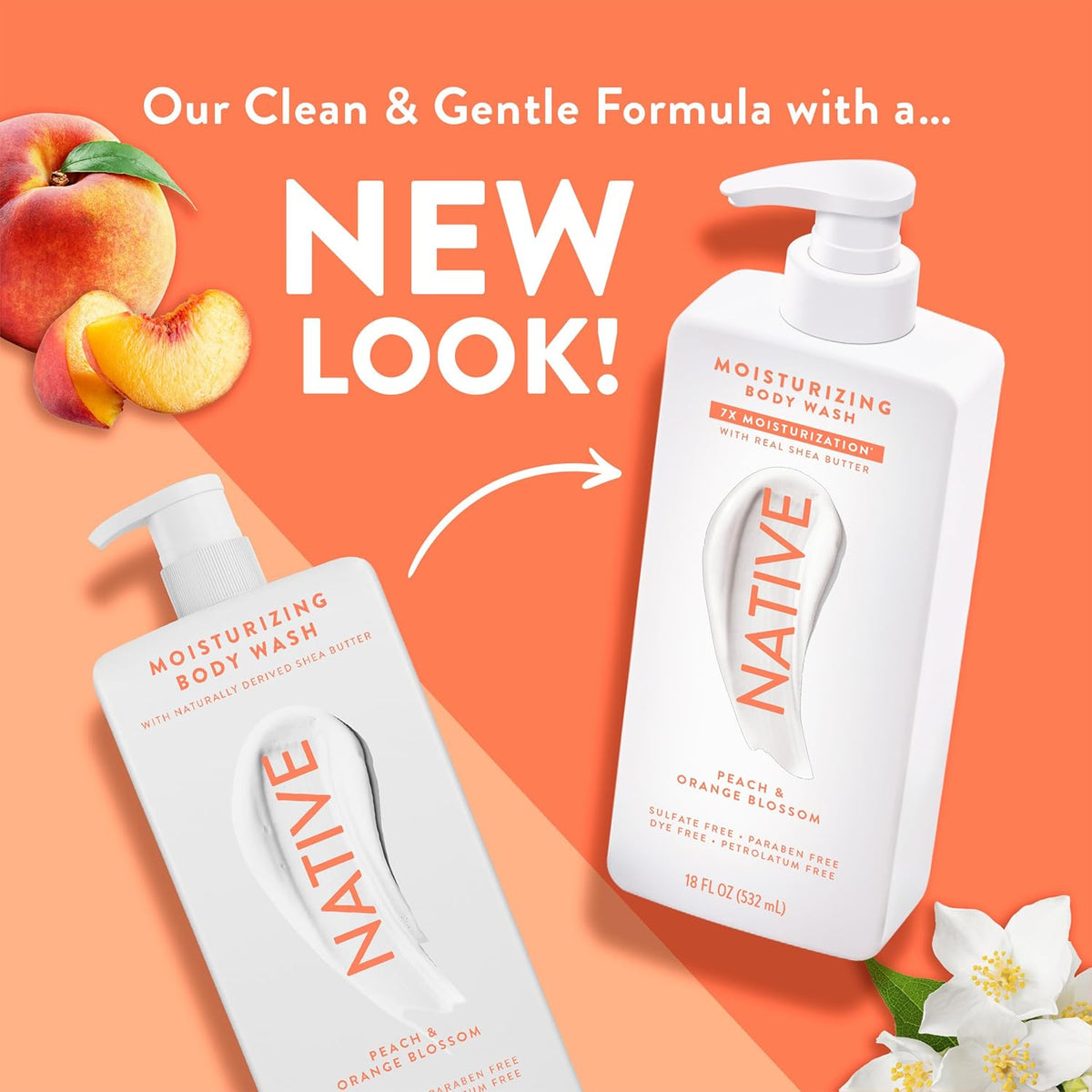 Native Moisturizing Body Wash for Women & Men Peach—Orange Blossom 18 fl oz