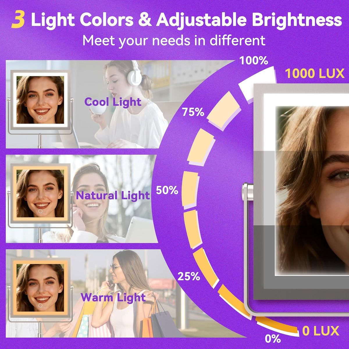 1X/10X Makeup Mirror with Lights, Double Sided, Brushed Nickel